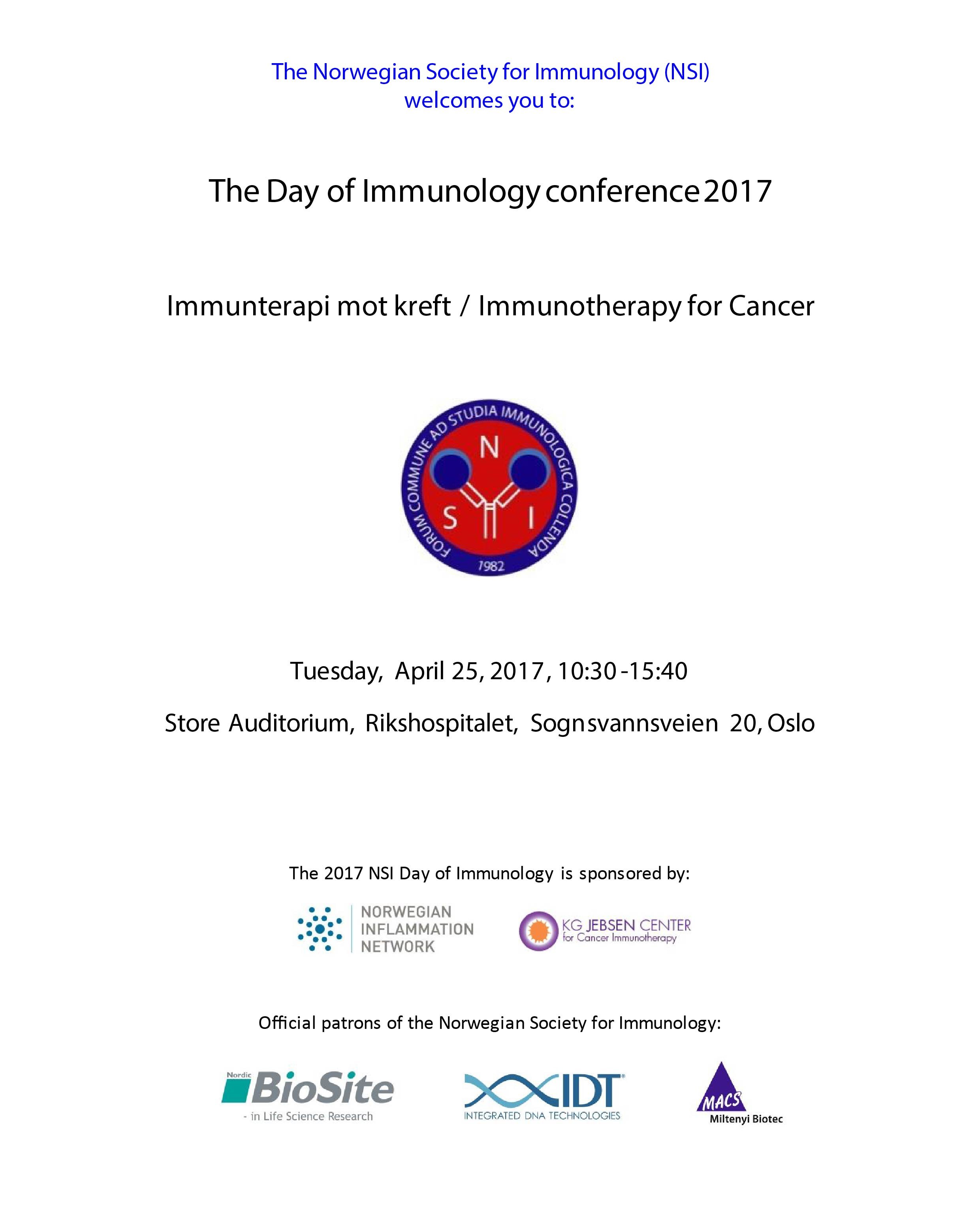 Agenda for The Day of Immunology Conference