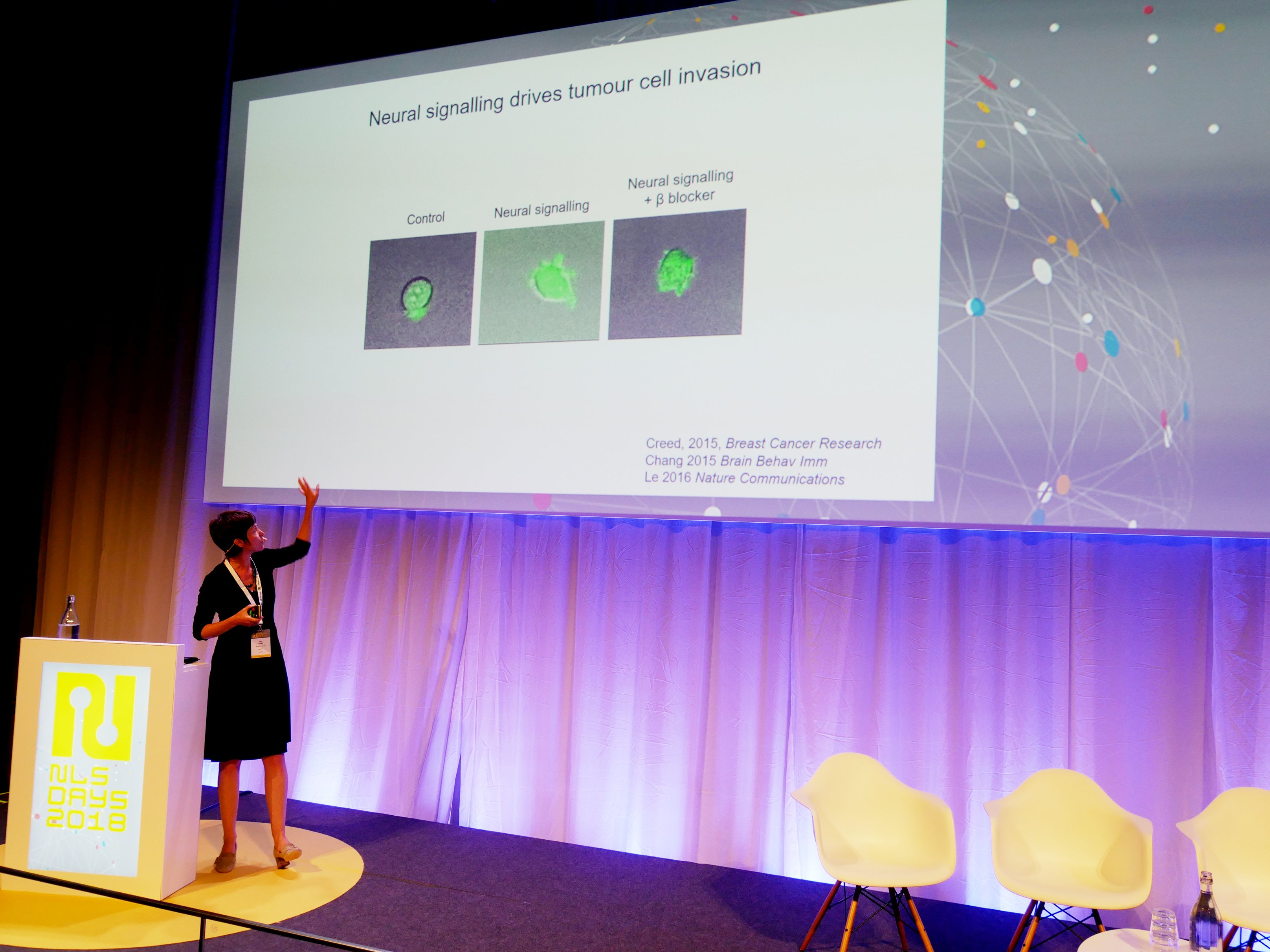 Erica Sloan is the group leader for the Cancer &amp; Neural-Immune Research Laboratory in Monash University, Australia. She gave an introduction to the effect of neural signalling on tumour cells during the NLSDays in Stockholm 2018.