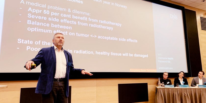 The start-up company Kongsberg Beam Technology wants to direct the precision technology from smart missiles to hit tumours in the human body. — We want to use Norwegian spearhead technology to combat cancer, Per Håvard Kleven said during his pitch at the DNB Nordic Healthcare Conference 11 December 2018. 