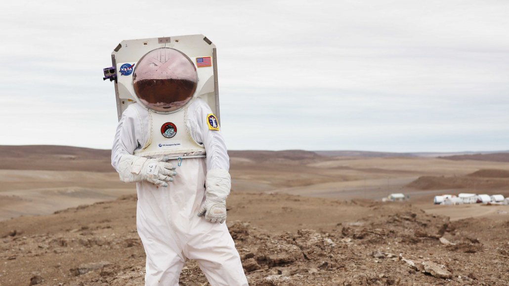Doctor Pascal Lee, Head of the Research Station on Devon Island and space researcher at the Mars Institute is trying out the glove from NTENTION. Photo: Haughton-Mars Project